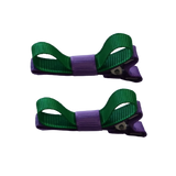 School Hair Accessories Deluxe Hair Clips Girls Hair Bow (Set of 2) Grape Base & Centre Ribbon Non Slip Clip Bow Pinkberry Kisses Grape emerald Green
