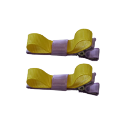 School Hair Accessories Deluxe Clippies 2 Colour option (Set of 2) Light Orchid Base & Centre Ribbon Non Slip Clip Bow Pinkberry Kisses Light Orchid Daffodil Yellow 