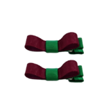 School Hair Accessories Deluxe Clippies 2 Colour option (Set of 2) Emerald Green Base & Centre Ribbon Non Slip Clip Bow Pinkberry Kisses Emerald Green Burgundy 