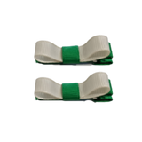 School Hair Accessories Deluxe Clippies 2 Colour option (Set of 2) Emerald Green Base & Centre Ribbon Non Slip Clip Bow Pinkberry Kisses Emerald Green Cream Ivory