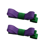School Hair Accessories Deluxe Clippies 2 Colour option (Set of 2) Emerald Green Base & Centre Ribbon Non Slip Clip Bow Pinkberry Kisses Emerald Green Grape 