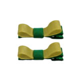 School Hair Accessories Deluxe Clippies 2 Colour option (Set of 2) Emerald Green Base & Centre Ribbon Non Slip Clip Bow Pinkberry Kisses Emerald Green  Lemon Yellow