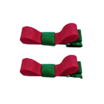 School Hair Accessories Deluxe Clippies 2 Colour option (Set of 2) Emerald Green Base & Centre Ribbon Non Slip Clip Bow Pinkberry Kisses Emerald Green  Shocking Pink