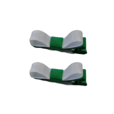 School Hair Accessories Deluxe Clippies 2 Colour option (Set of 2) Emerald Green Base & Centre Ribbon Non Slip Clip Bow Pinkberry Kisses Emerald Green White