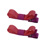 School Hair Accessories Deluxe Clippies (Set of 2) Garden Rose Base & Centre Ribbon Non Slip Hair Clip Girls Hair Bow Pinkberry Kisses Garden Rose Coral Rose 