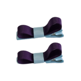 School Hair Accessories Deluxe Clippies 2 Colour option (Set of 2) Light Blue Base & Centre Ribbon Non Slip Clip Bow Pinkberry Kisses Light Blue Plum 