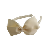 School Hair Accessories School Uniform Woven Single Colour Cherish Bow Headband - Pinkberry Kisses Cream Ivory