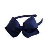 School Hair Accessories School Uniform Woven Single Colour Cherish Bow Headband - Pinkberry Kisses  Navy Blue