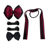School Hair Accessories Value Pack 4 Piece School Uniform Hair Bow Non Slip Hair Clip Hair Tie Pinkberry Kisses Black  Burgundy