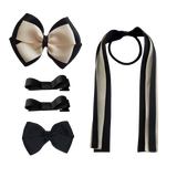 School Hair Accessories Value Pack 4 Piece School Uniform Hair Bow Non Slip Hair Clip Hair Tie Pinkberry Kisses Black Cream