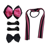 School Hair Accessories Value Pack 4 Piece School Uniform Hair Bow Non Slip Hair Clip Hair Tie Pinkberry Kisses Black Hot Pink