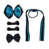 School Hair Accessories Value Pack 4 Piece School Uniform Hair Bow Non Slip Hair Clip Hair Tie Pinkberry Kisses Black Misty Turquoise
