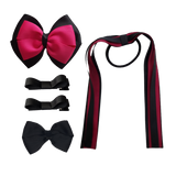 School Hair Accessories Value Pack 4 Piece School Uniform Hair Bow Non Slip Hair Clip Hair Tie Pinkberry Kisses Black Shocking Pink