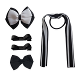 School Hair Accessories Value Pack 4 Piece School Uniform Hair Bow Non Slip Hair Clip Hair Tie Pinkberry Kisses Black White