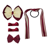 School Hair Accessories Value Pack 4 Piece School Uniform Hair Bow Non Slip Hair Clip Hair Tie Pinkberry Kisses Burgundy Cream