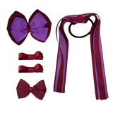 School Hair Accessories Value Pack 4 Piece School Uniform Hair Bow Non Slip Hair Clip Hair Tie Pinkberry Kisses Burgundy Grape