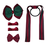 School Hair Accessories Value Pack 4 Piece School Uniform Hair Bow Non Slip Hair Clip Hair Tie Pinkberry Kisses Burgundy Hunter Green
