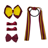 School Hair Accessories Value Pack 4 Piece School Uniform Hair Bow Non Slip Hair Clip Hair Tie Pinkberry Kisses Burgundy Mazie Yellow