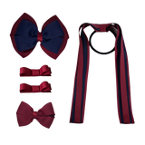 School Hair Accessories Value Pack 4 Piece School Uniform Hair Bow Non Slip Hair Clip Hair Tie Pinkberry Kisses Burgundy Navy Blue