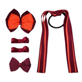 School Hair Accessories Value Pack 4 Piece School Uniform Hair Bow Non Slip Hair Clip Hair Tie Pinkberry Kisses Burgundy Neon orange