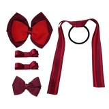 School Hair Accessories Value Pack 4 Piece School Uniform Hair Bow Non Slip Hair Clip Hair Tie Pinkberry Kisses Burgundy Red