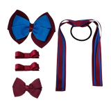 School Hair Accessories Value Pack 4 Piece School Uniform Hair Bow Non Slip Hair Clip Hair Tie Pinkberry Kisses Burgundy Royal Blue