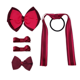 School Hair Accessories Value Pack 4 Piece School Uniform Hair Bow Non Slip Hair Clip Hair Tie Pinkberry Kisses Burgundy Shocking pink