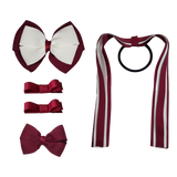 School Hair Accessories Value Pack 4 Piece School Uniform Hair Bow Non Slip Hair Clip Hair Tie Pinkberry Kisses Burgundy White