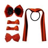 School Hair Accessories Value Pack 4 Piece School Uniform Hair Bow Non Slip Hair Clip Hair Tie Pinkberry Kisses Autumn Orange Black