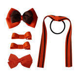 School Hair Accessories Value Pack 4 Piece School Uniform Hair Bow Non Slip Hair Clip Hair Tie Pinkberry Kisses Autumn Orange Brown