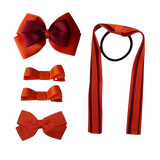 School Hair Accessories Value Pack 4 Piece School Uniform Hair Bow Non Slip Hair Clip Hair Tie Pinkberry Kisses Autumn Orange Burgundy
