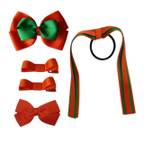 School Hair Accessories Value Pack 4 Piece School Uniform Hair Bow Non Slip Hair Clip Hair Tie Pinkberry Kisses Autumn Orange Emerald Green
