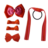 School Hair Accessories Value Pack 4 Piece School Uniform Hair Bow Non Slip Hair Clip Hair Tie Pinkberry Kisses Autumn Orange Hot Pink