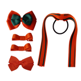 School Hair Accessories Value Pack 4 Piece School Uniform Hair Bow Non Slip Hair Clip Hair Tie Pinkberry Kisses Autumn Orange Hunter Green