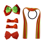 School Hair Accessories Value Pack 4 Piece School Uniform Hair Bow Non Slip Hair Clip Hair Tie Pinkberry Kisses Autumn Orange Key Lime