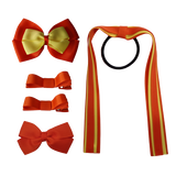 School Hair Accessories Value Pack 4 Piece School Uniform Hair Bow Non Slip Hair Clip Hair Tie Pinkberry Kisses Autumn Orange Lemon