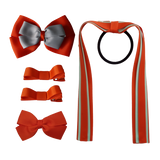 School Hair Accessories Value Pack 4 Piece School Uniform Hair Bow Non Slip Hair Clip Hair Tie Pinkberry Kisses Autumn Orange Light Grey