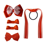 School Hair Accessories Value Pack 4 Piece School Uniform Hair Bow Non Slip Hair Clip Hair Tie Pinkberry Kisses Autumn Orange Light Pink