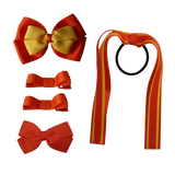 School Hair Accessories Value Pack 4 Piece School Uniform Hair Bow Non Slip Hair Clip Hair Tie Pinkberry Kisses Autumn Orange Maize Yellow