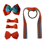 School Hair Accessories Value Pack 4 Piece School Uniform Hair Bow Non Slip Hair Clip Hair Tie Pinkberry Kisses Autumn Orange Misty Turquoise