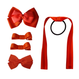 School Hair Accessories Value Pack 4 Piece School Uniform Hair Bow Non Slip Hair Clip Hair Tie Pinkberry Kisses Autumn Orange Neon Orange