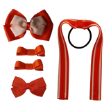School Hair Accessories Value Pack 4 Piece School Uniform Hair Bow Non Slip Hair Clip Hair Tie Pinkberry Kisses Autumn Orange Peach