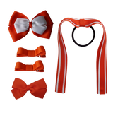 School Hair Accessories Value Pack 4 Piece School Uniform Hair Bow Non Slip Hair Clip Hair Tie Pinkberry Kisses Autumn Orange White