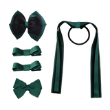 School Hair Accessories Value Pack 4 Piece School Uniform Hair Bow Non Slip Hair Clip Hair Tie Pinkberry Kisses Hunter Green Black