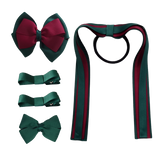 School Hair Accessories Value Pack 4 Piece School Uniform Hair Bow Non Slip Hair Clip Hair Tie Pinkberry Kisses Hunter Green Burgundy