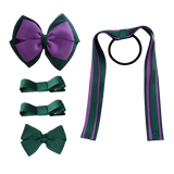 School Hair Accessories Value Pack 4 Piece School Uniform Hair Bow Non Slip Hair Clip Hair Tie Pinkberry Kisses Hunter Green Grape
