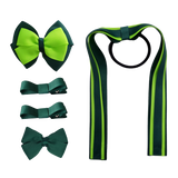 School Hair Accessories Value Pack 4 Piece School Uniform Hair Bow Non Slip Hair Clip Hair Tie Pinkberry Kisses Hunter Green Key Lime