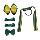 School Hair Accessories Value Pack 4 Piece School Uniform Hair Bow Non Slip Hair Clip Hair Tie Pinkberry Kisses Hunter Green Lemon Yellow