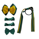 School Hair Accessories Value Pack 4 Piece School Uniform Hair Bow Non Slip Hair Clip Hair Tie Pinkberry Kisses Hunter Green Mazie Yellow