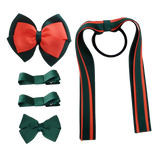 School Hair Accessories Value Pack 4 Piece School Uniform Hair Bow Non Slip Hair Clip Hair Tie Pinkberry Kisses Hunter Green Neon Orange